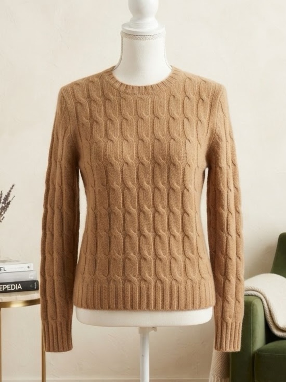 GAP Camel Cable Knit Crewneck Sweater
